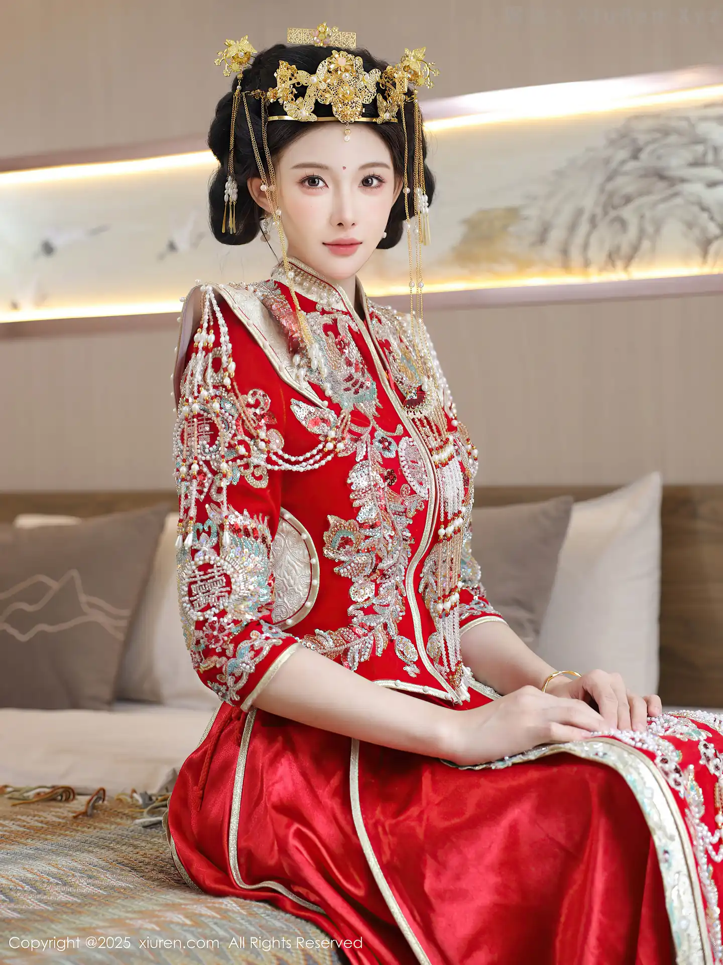 图片[3]-[XiuRen秀人网] VOL.10742 模特梨霜儿性感红色新娘服饰配肉色丝袜秀丰腴身材迷人诱惑写真84P-秀人网官方网站